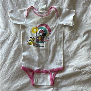 Vintage Disney Baby White and Pink One Piece 100% Cotton